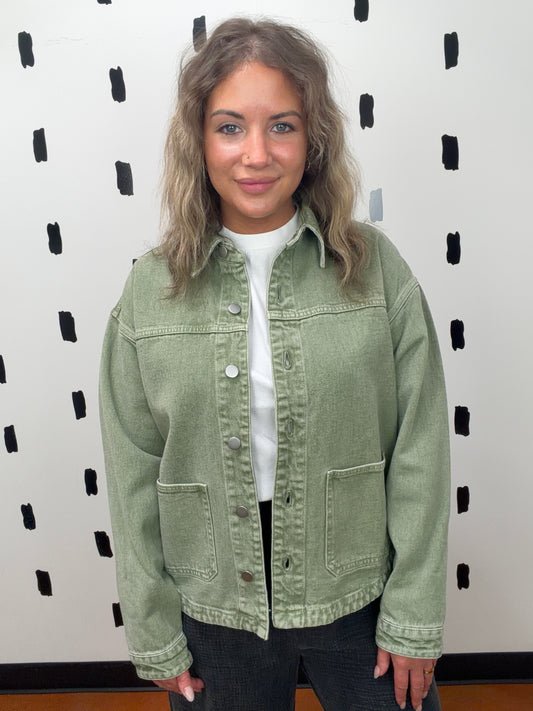 Olive Washed Button Twill Jacket