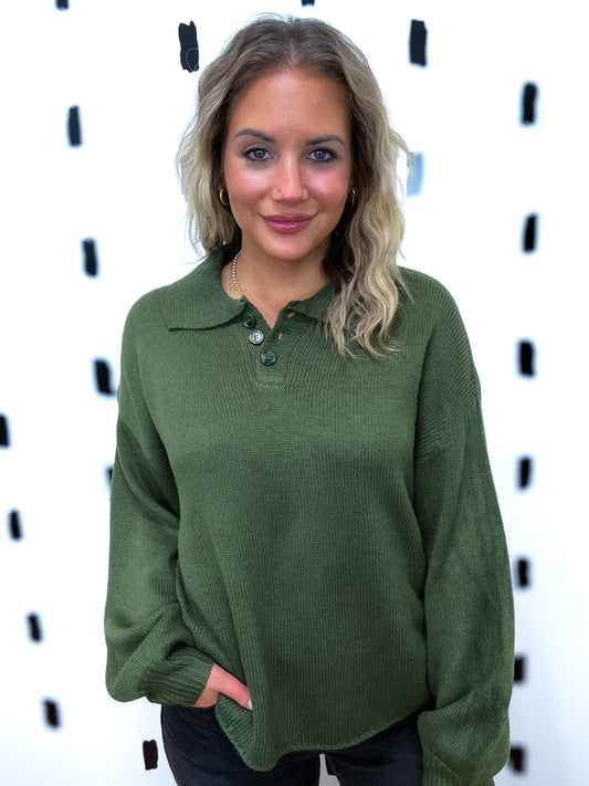 Olive Collar Long Sleeve Sweater