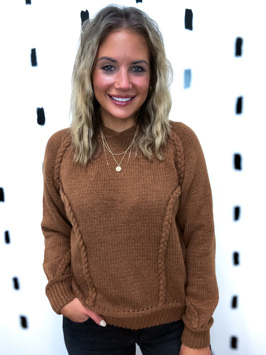 Caramel Hoodie Braided Detail Sweater