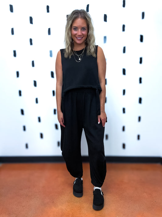 Black Soft Sleeveless Top & Harem Pants Set
