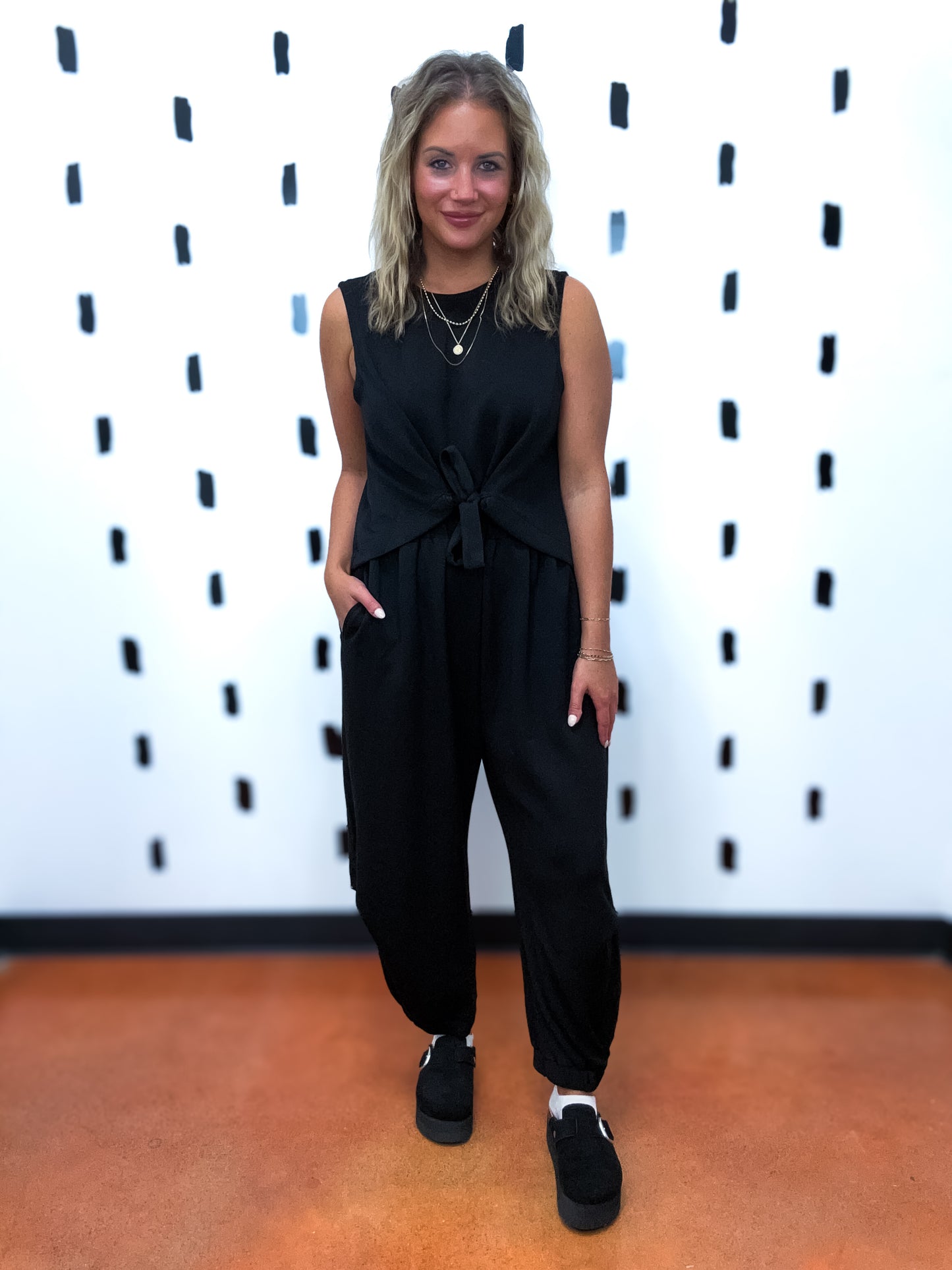 Black Soft Sleeveless Top & Harem Pants Set