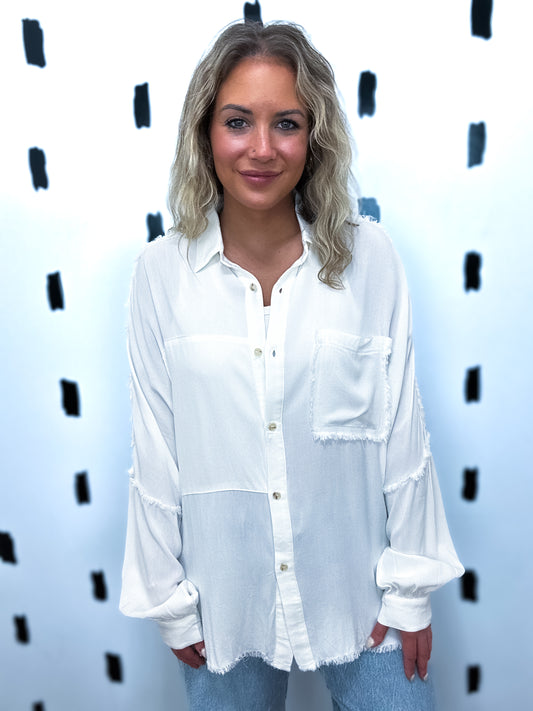 Ivory Oversized Button Up Blouse