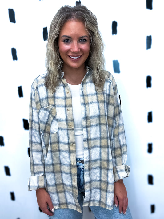 Oat Plaid Washed Flannel Shirt
