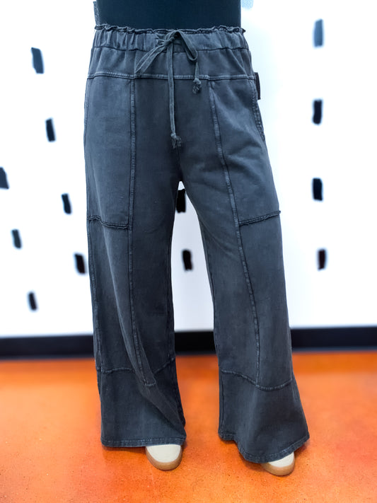 Black Mineral Wash Wide Leg Pants