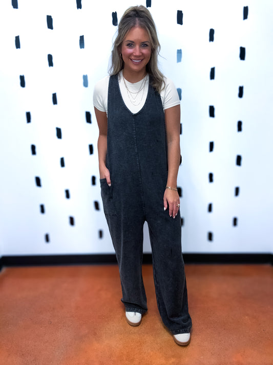 Black Mineral Washed Lounge Jumpsuit