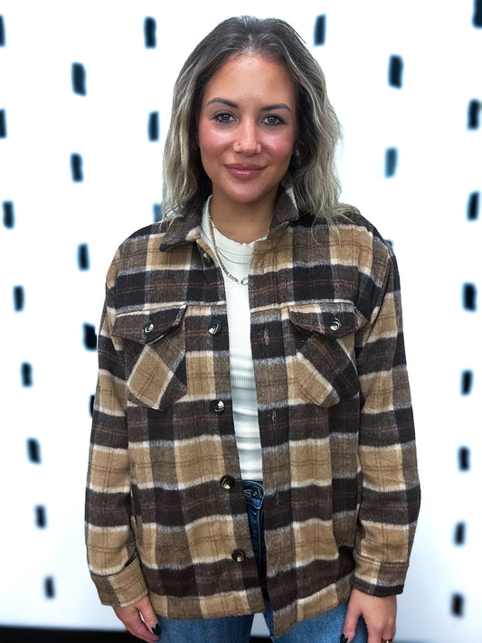 Khaki/Brown Inside Faux Fur Plaid Jacket