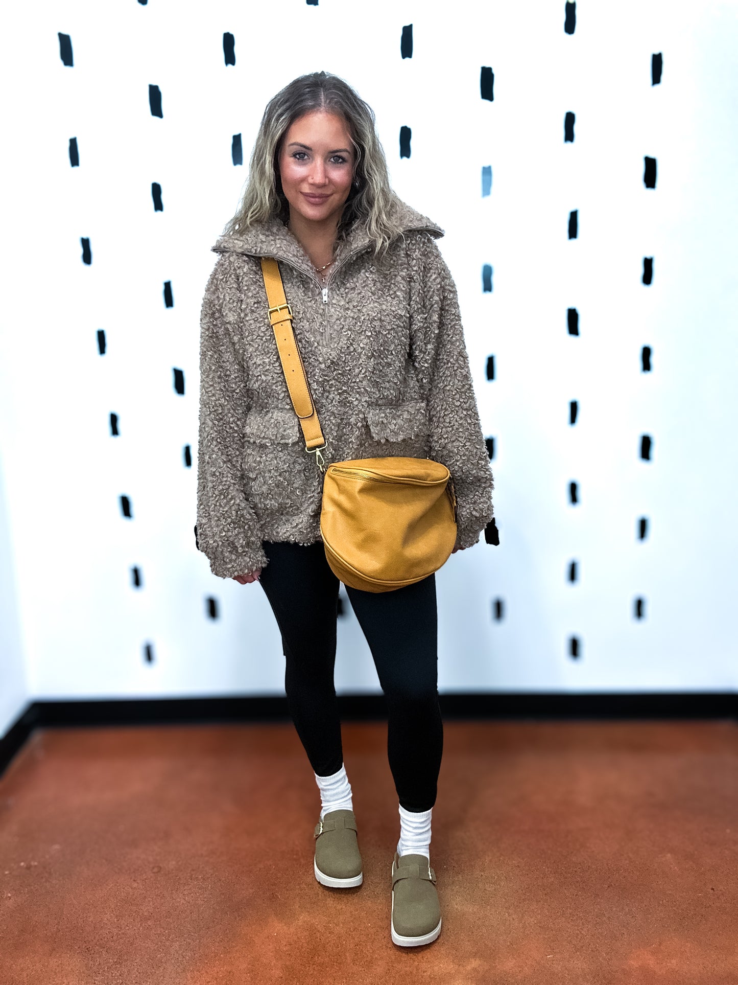 Taupe Teddy Half Zip Up Top