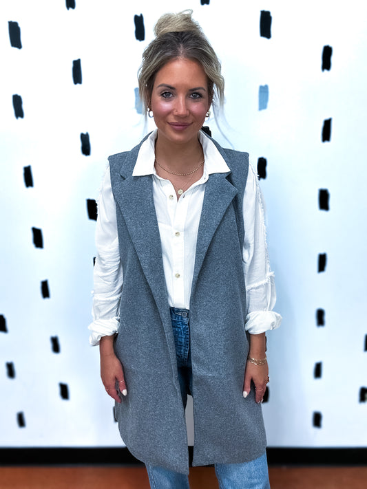 Grey Collar Soft Open Vest