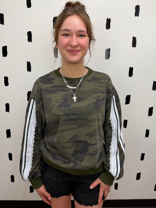 Camo Long Sleeve Lace Sweatshirt