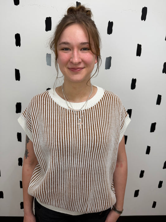 Ivory/Cinnamon Two-Tone Drop Shoulder  Sweater