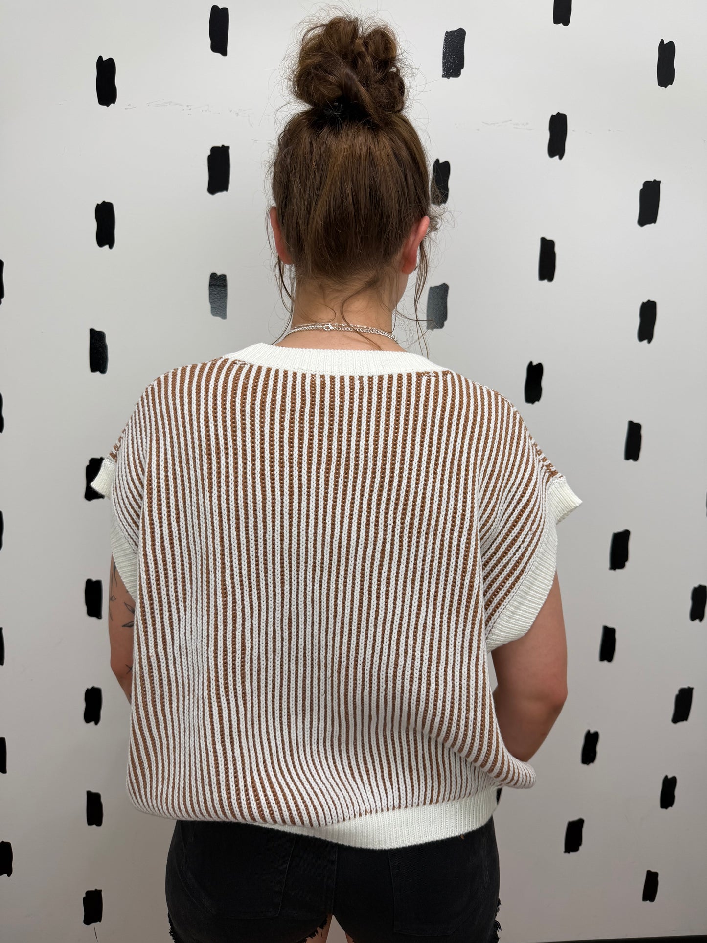 Ivory/Cinnamon Two-Tone Drop Shoulder  Sweater
