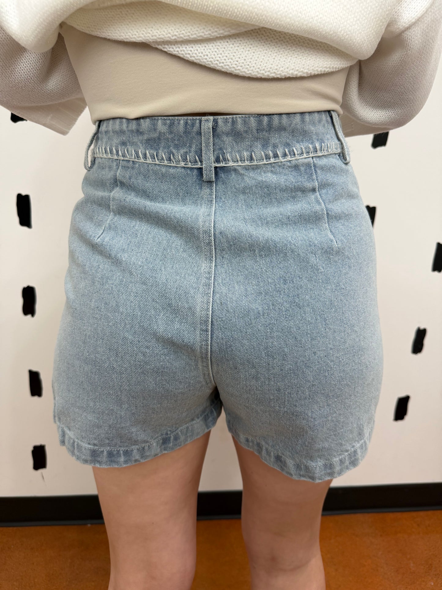 Denim Shorts W/ Contrast Topstitch