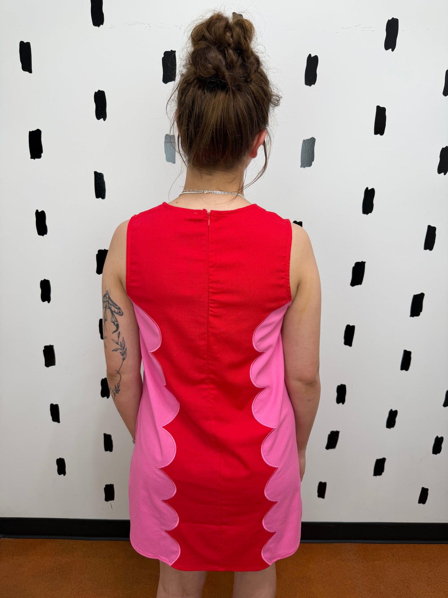 Cotton Blend Sleeveless Dress W/ Scalloped Panels