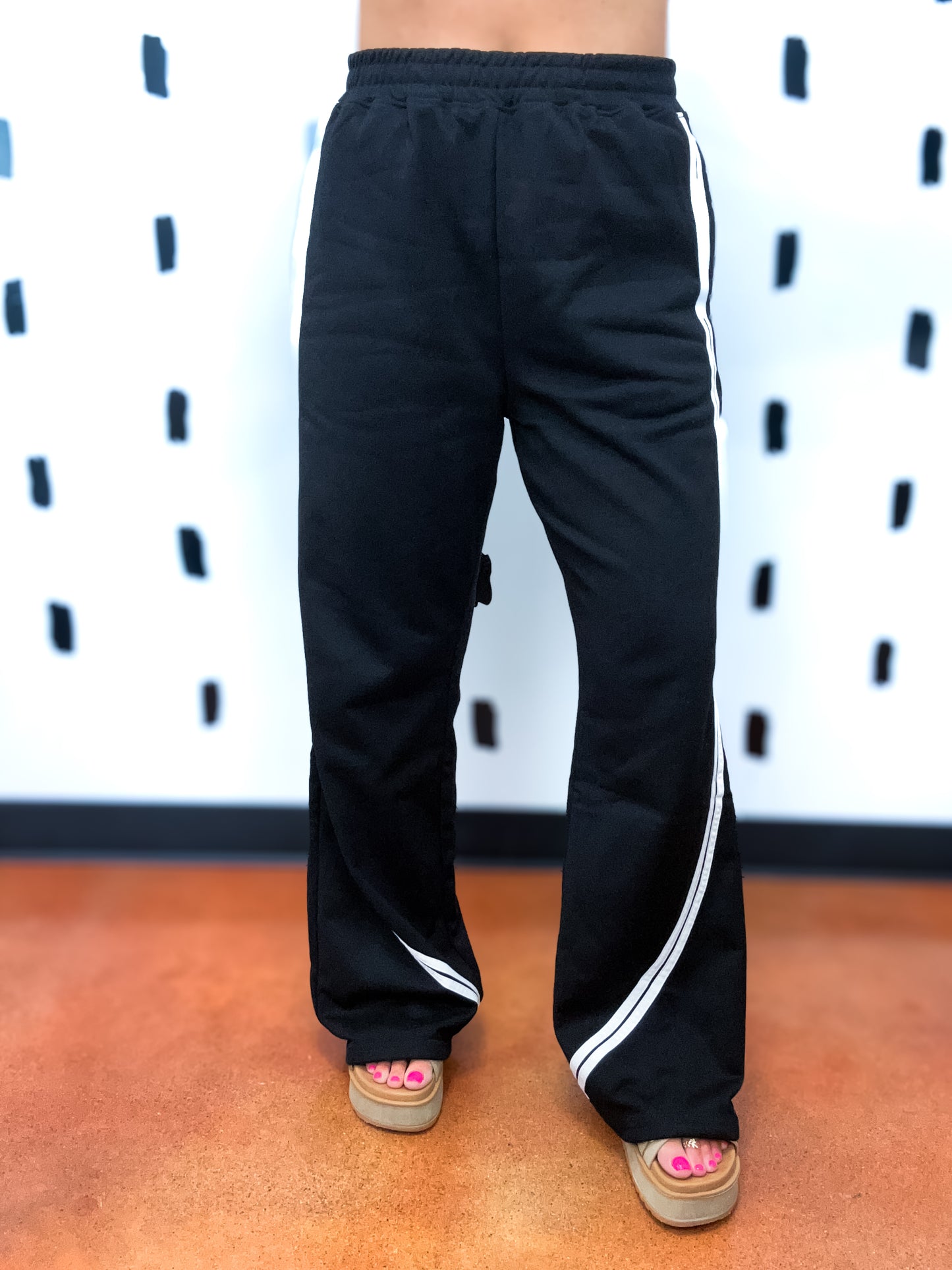 Black Side Striped Wide Leg Pants