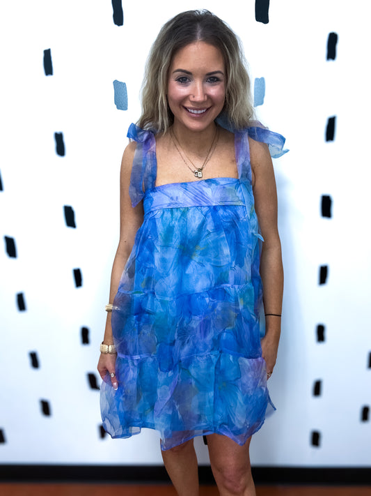 Blue Watercolor Tiered Dress