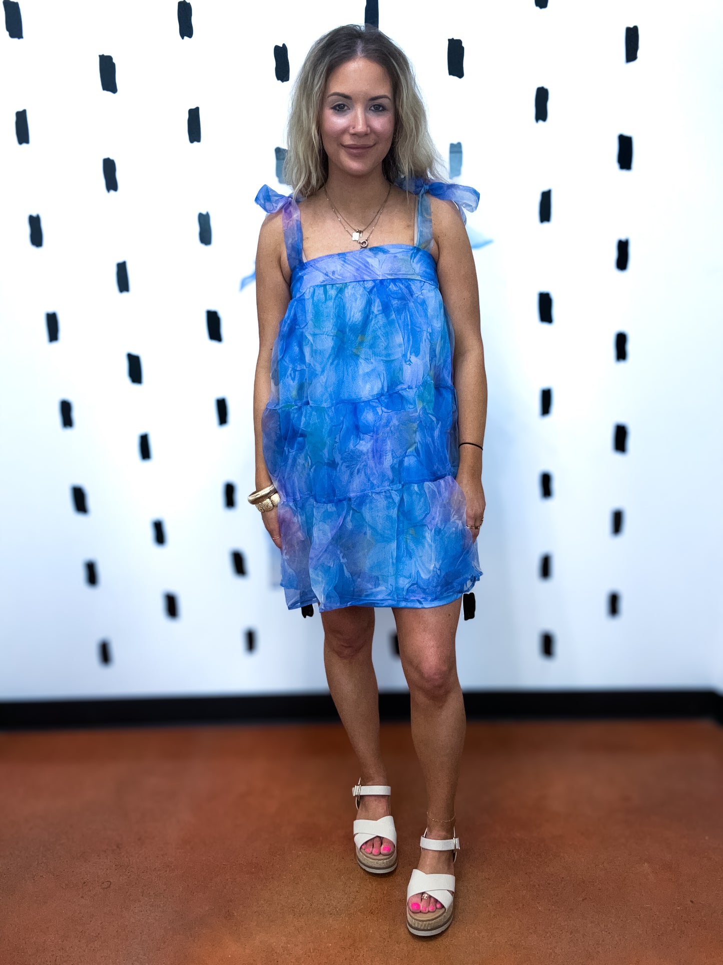 Blue Watercolor Tiered Dress