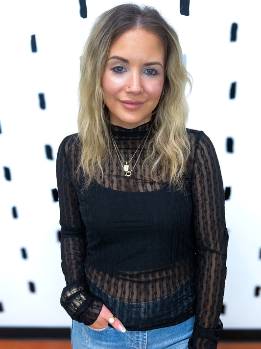 Semi Sheer Lace Long Sleeve Top