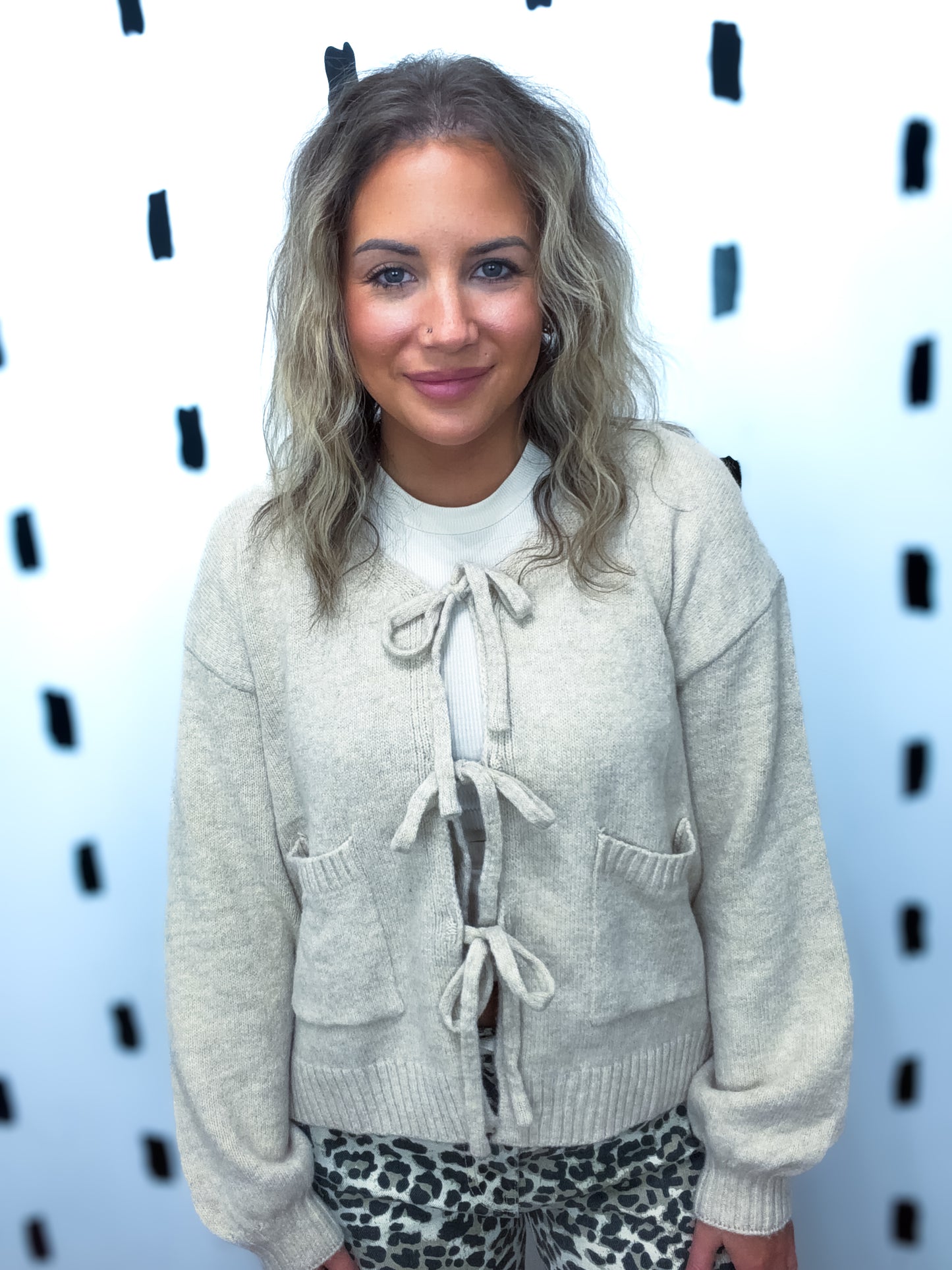 Taupe Knot Front Sweater Cardigan