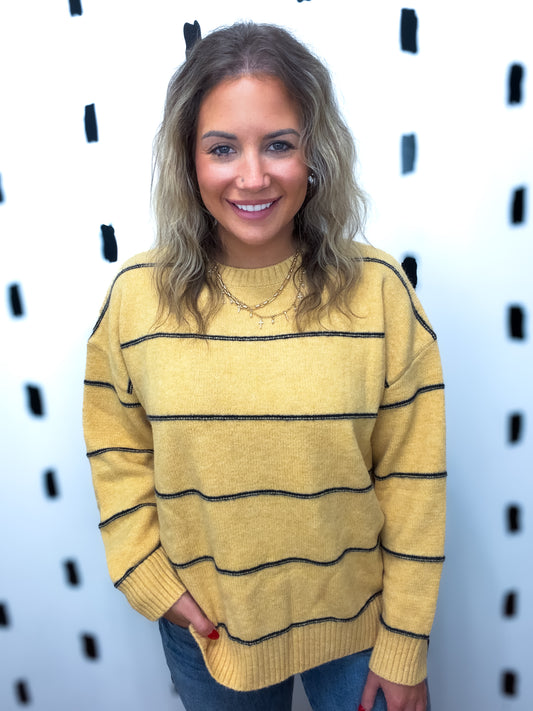 Marigold Striped Crew Neck Sweater