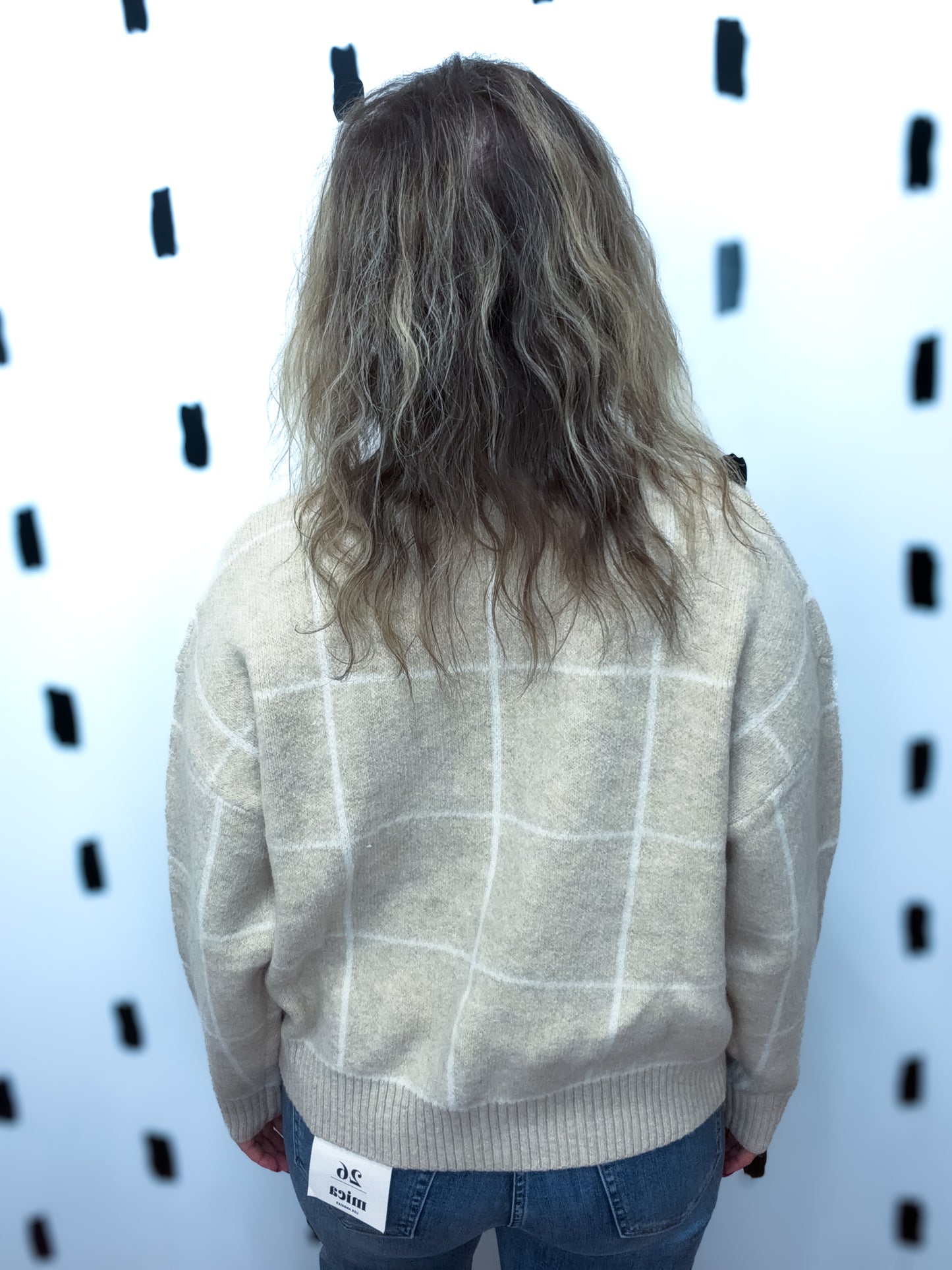 Taupe Grid Crew Neck Sweater