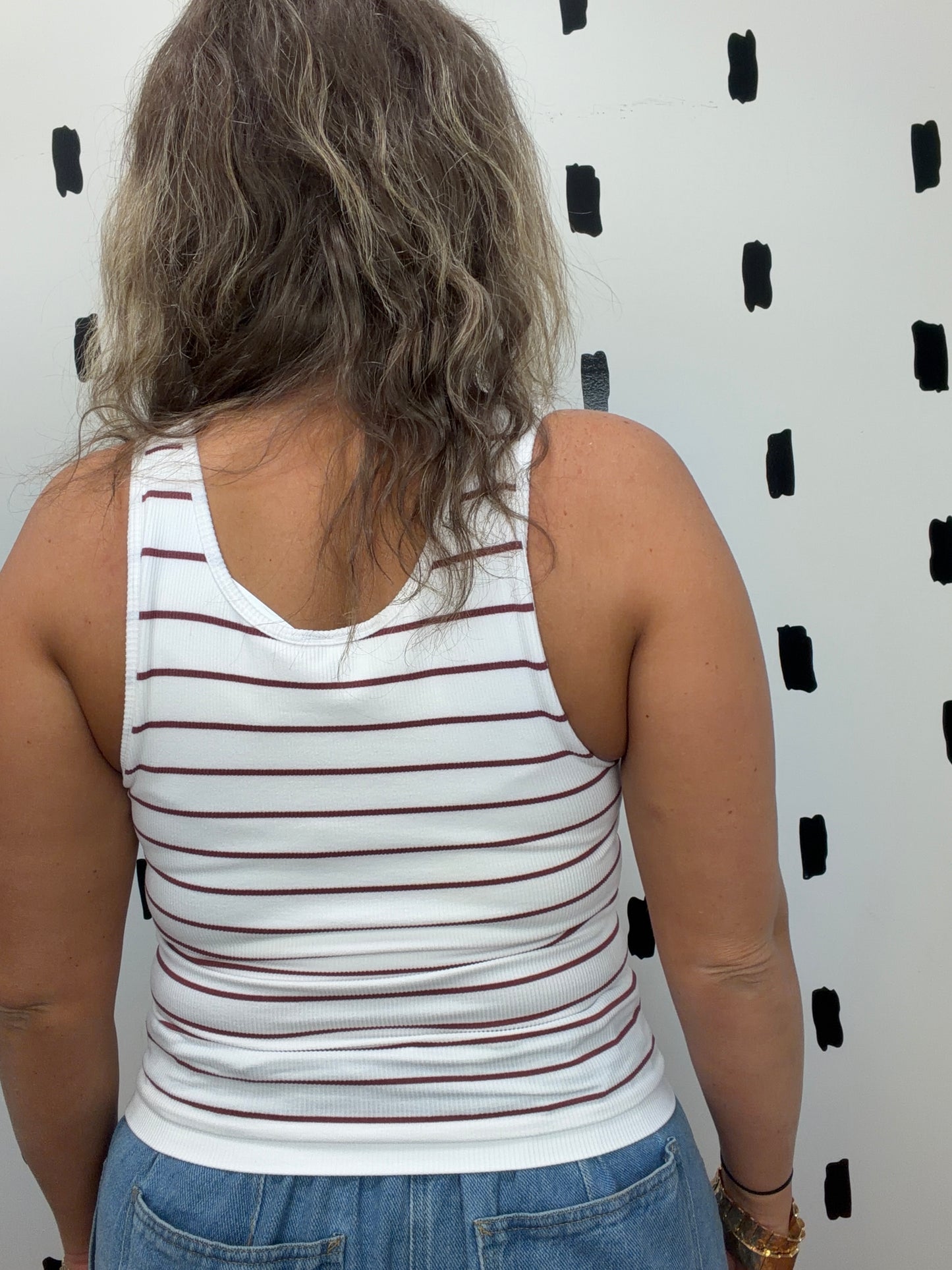 White/Taupe Seamless Ribbed Tank
