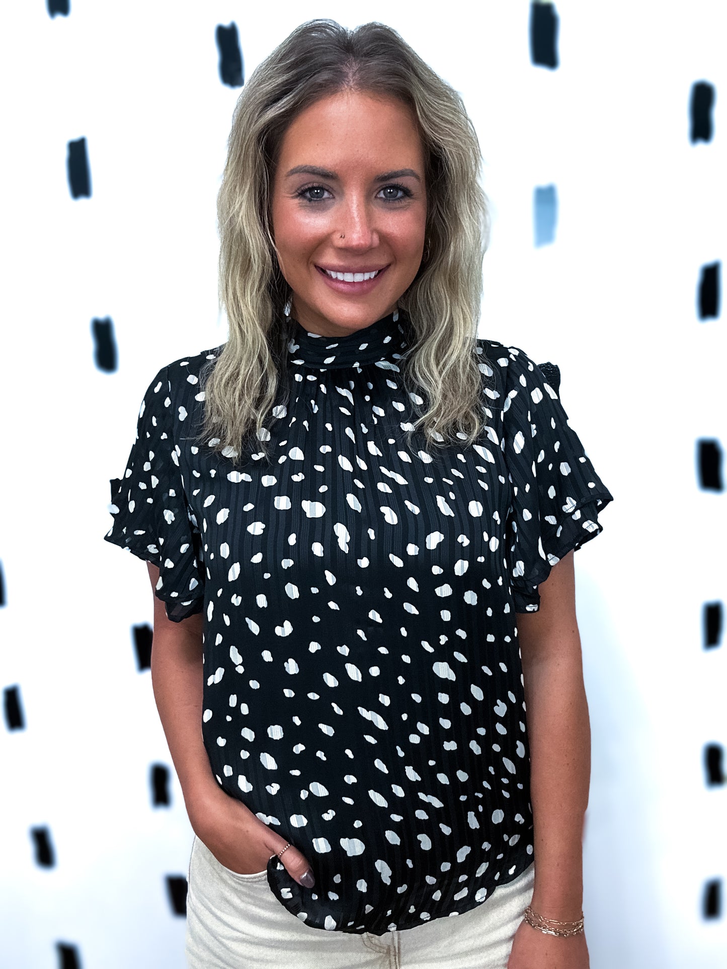 Black Abstract Print Blouse