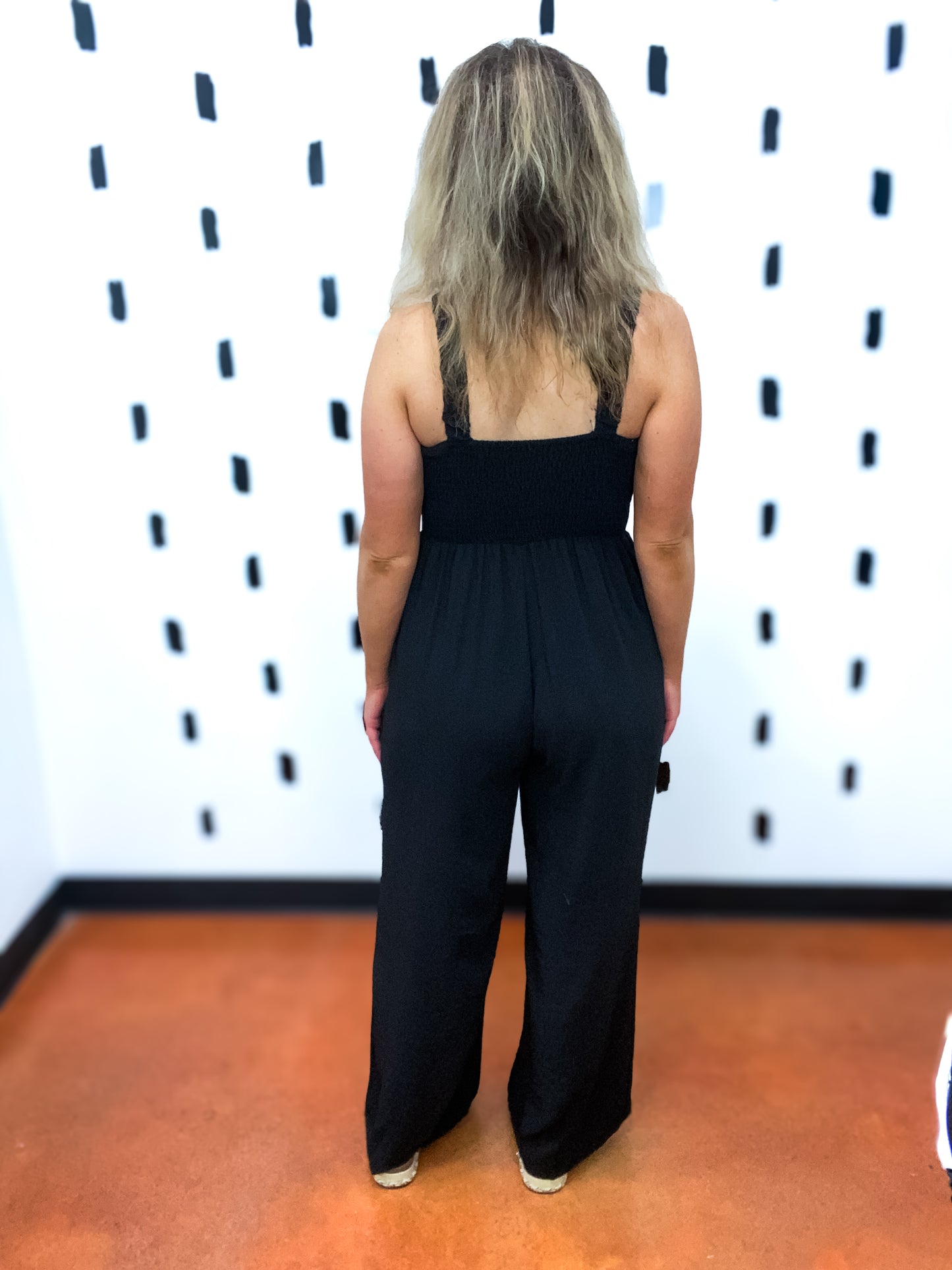 Black Smocking Wide Leg Jumpsuit