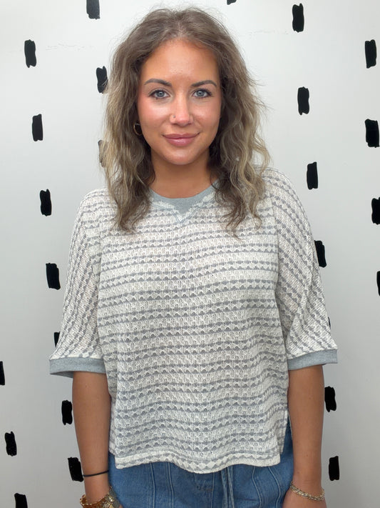 Grey Textured Stripe Knit Top