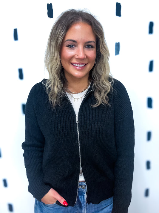 Black Two-Way Zip Up Sweater