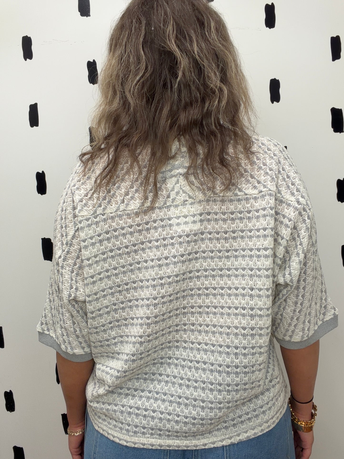 Grey Textured Stripe Knit Top