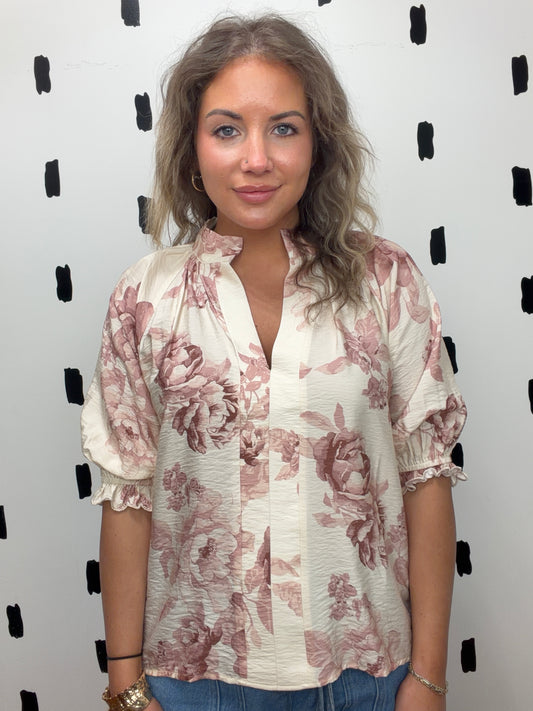 Cream/Mauve Soft Floral Blouse