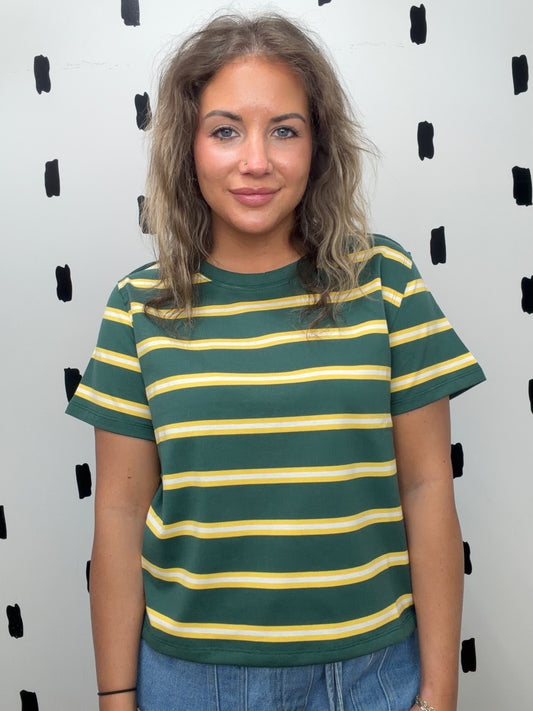 Green/Yellow Striped Short Sleeve Top