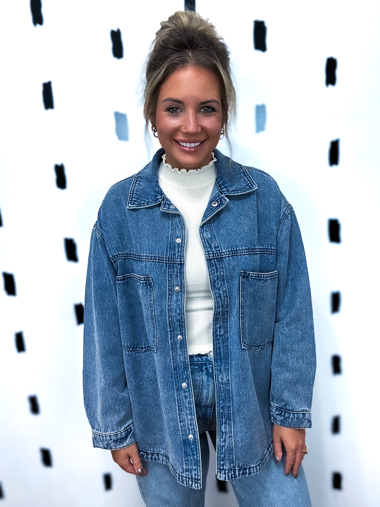 Med Wash Oversized Denim Shacket