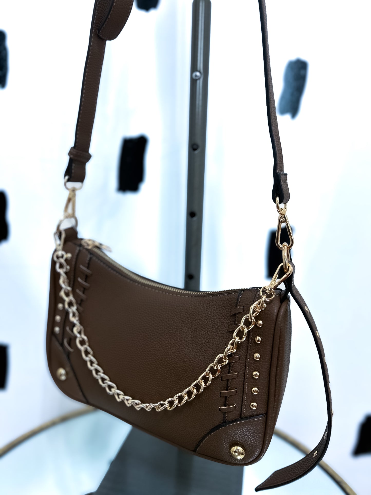 Brown Gold Chain Crossbody