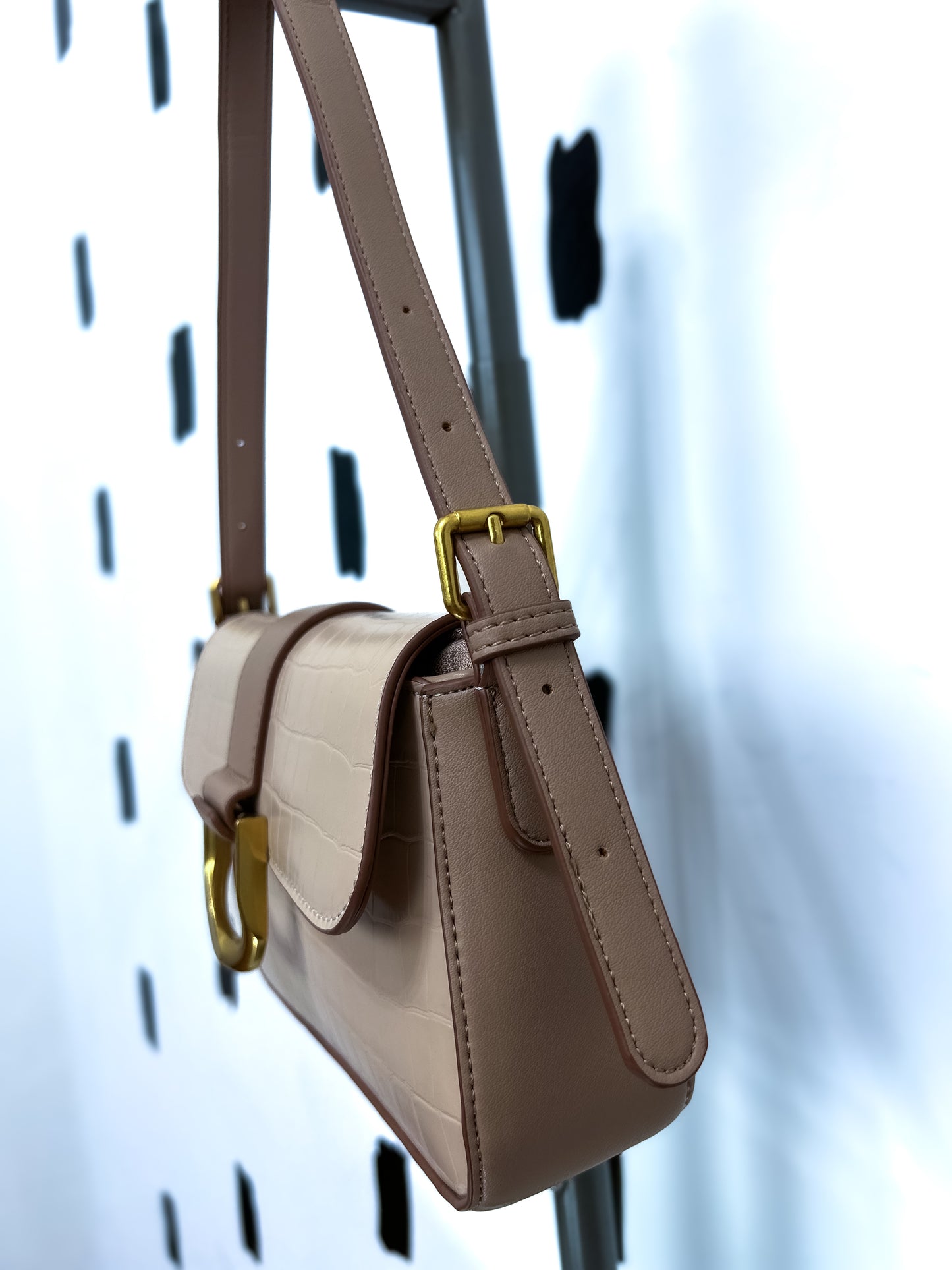 Beige Gold Buckle Crossbody