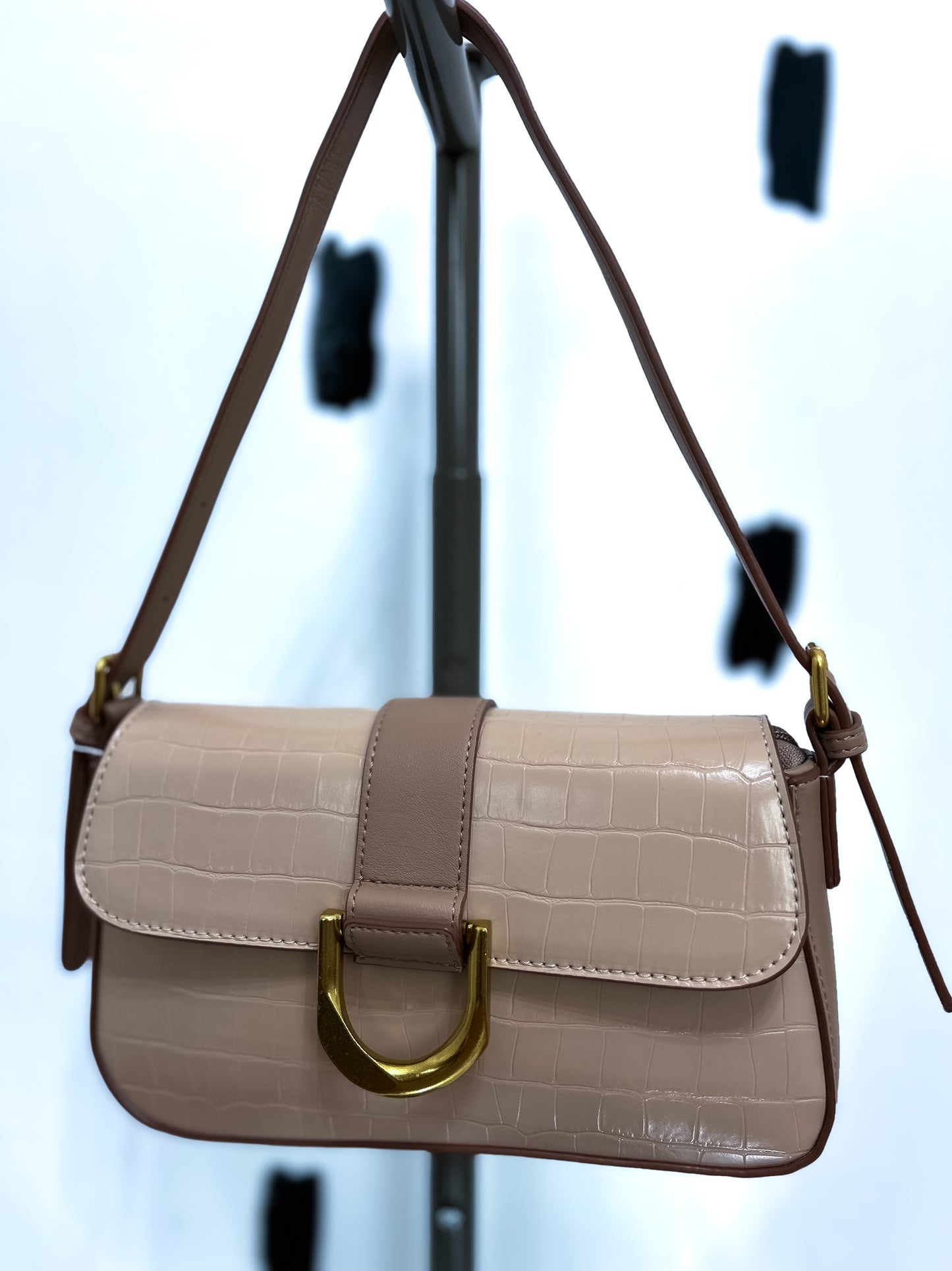 Beige Gold Buckle Crossbody