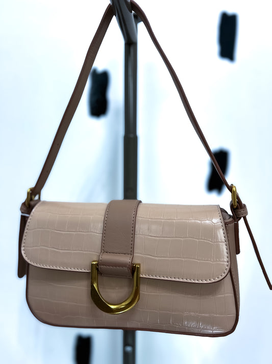 Beige Gold Buckle Crossbody