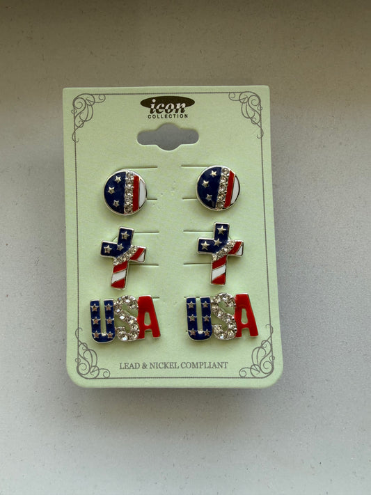 Circle/Cross/USA Earring Set