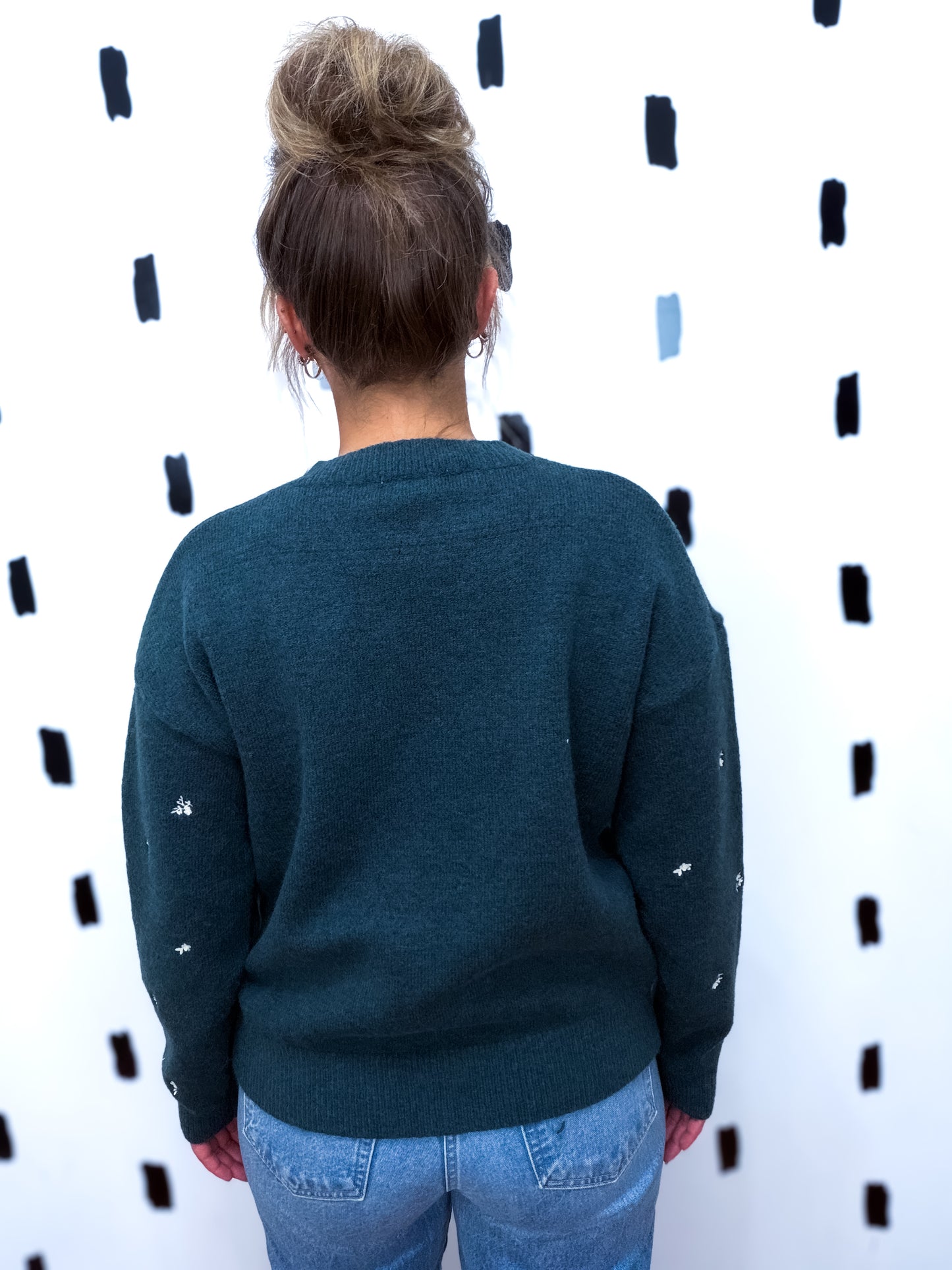 Emerald Ditsy Floral Crew Neck Sweater