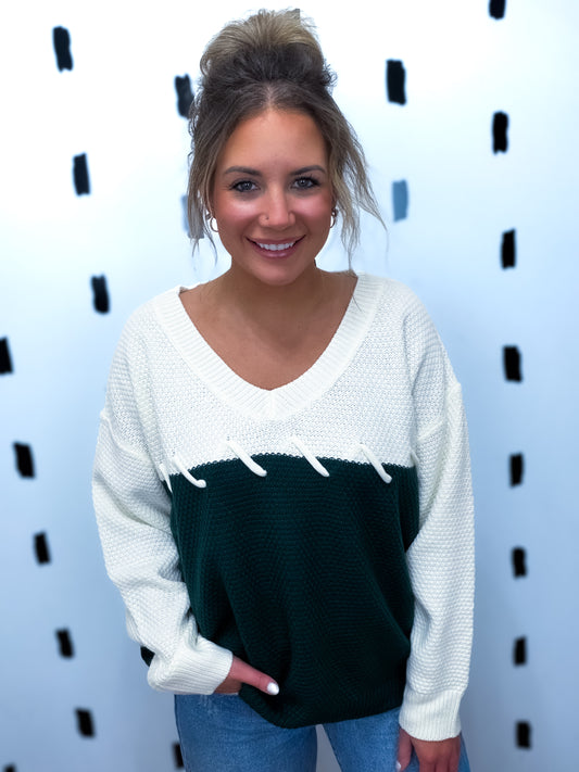 Dk.Green Colorblock Knit Sweater