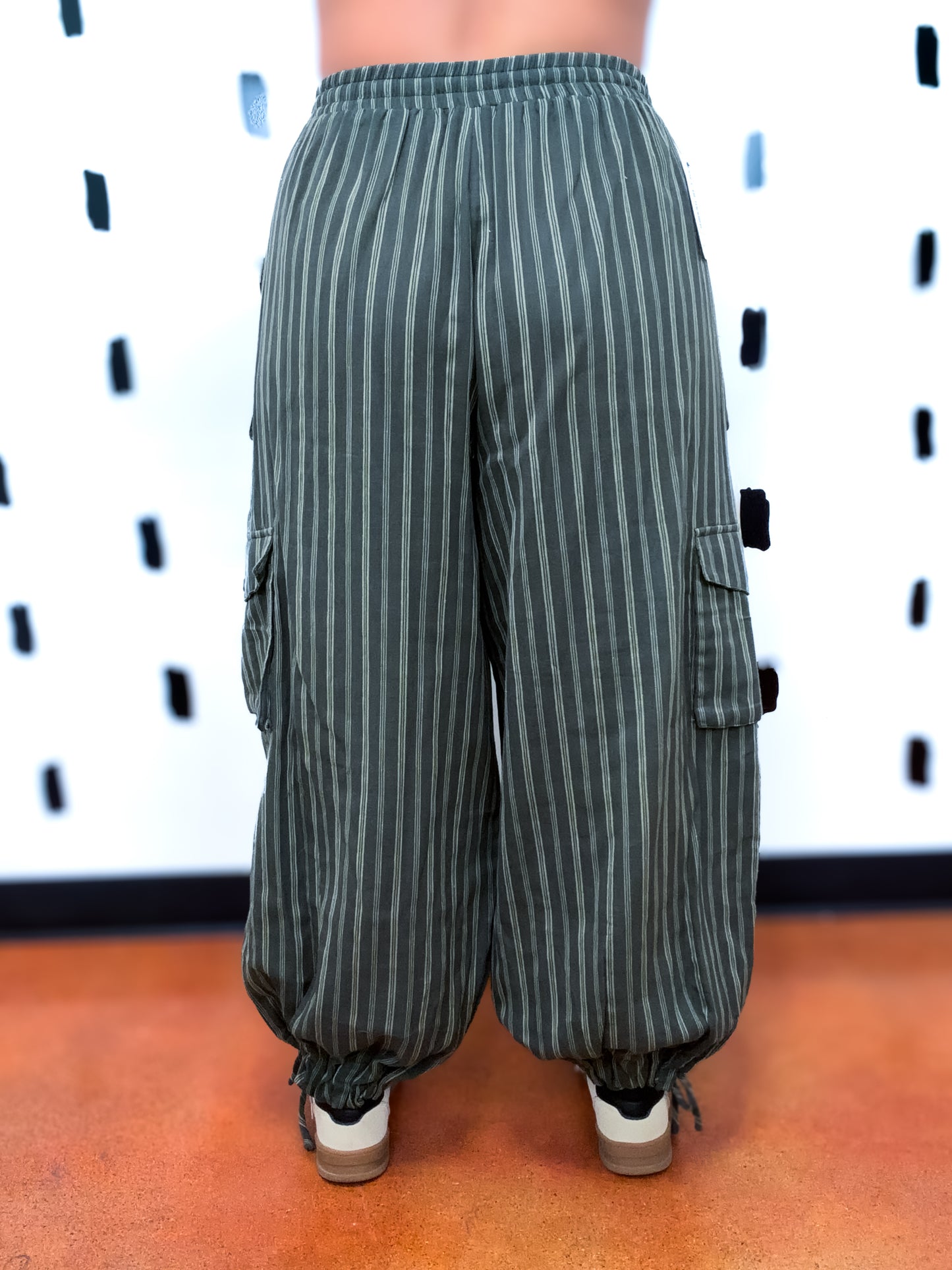 Olive Striped Cargo Pants