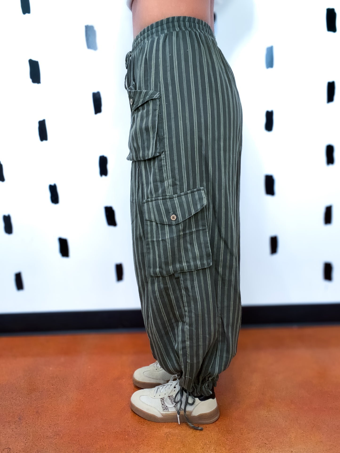 Olive Striped Cargo Pants