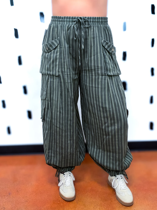 Olive Striped Cargo Pants