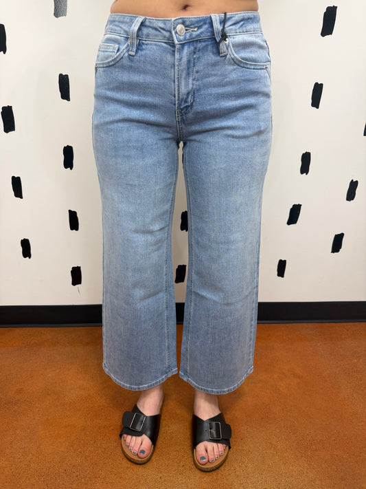 Light Wash Mid Rise Wide Leg Crop Jeans