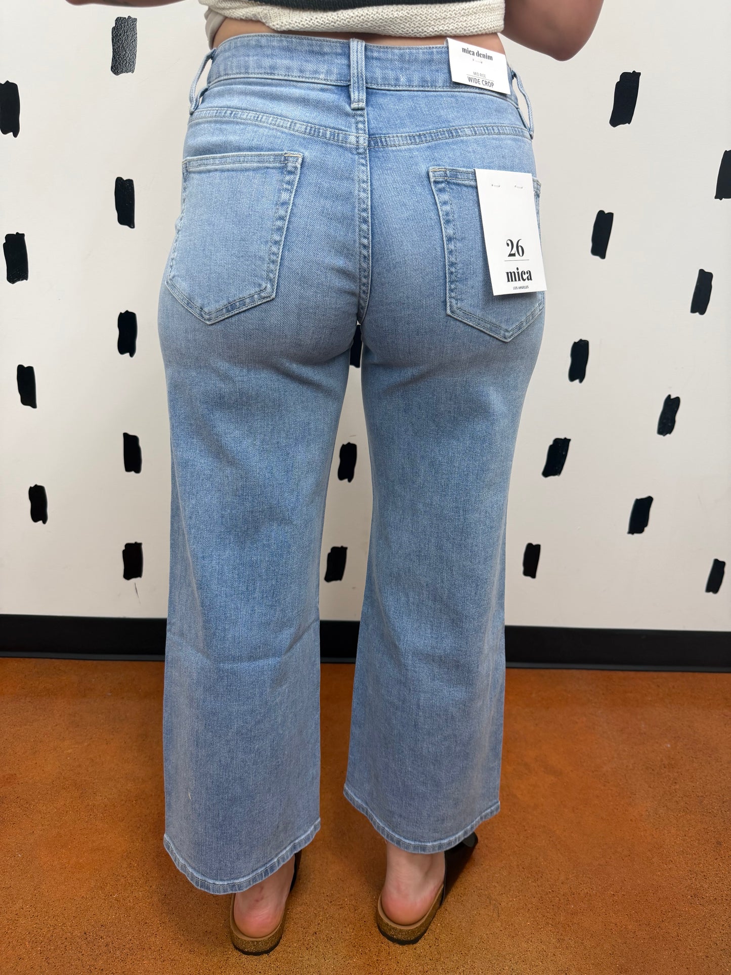 Light Wash Mid Rise Wide Leg Crop Jeans