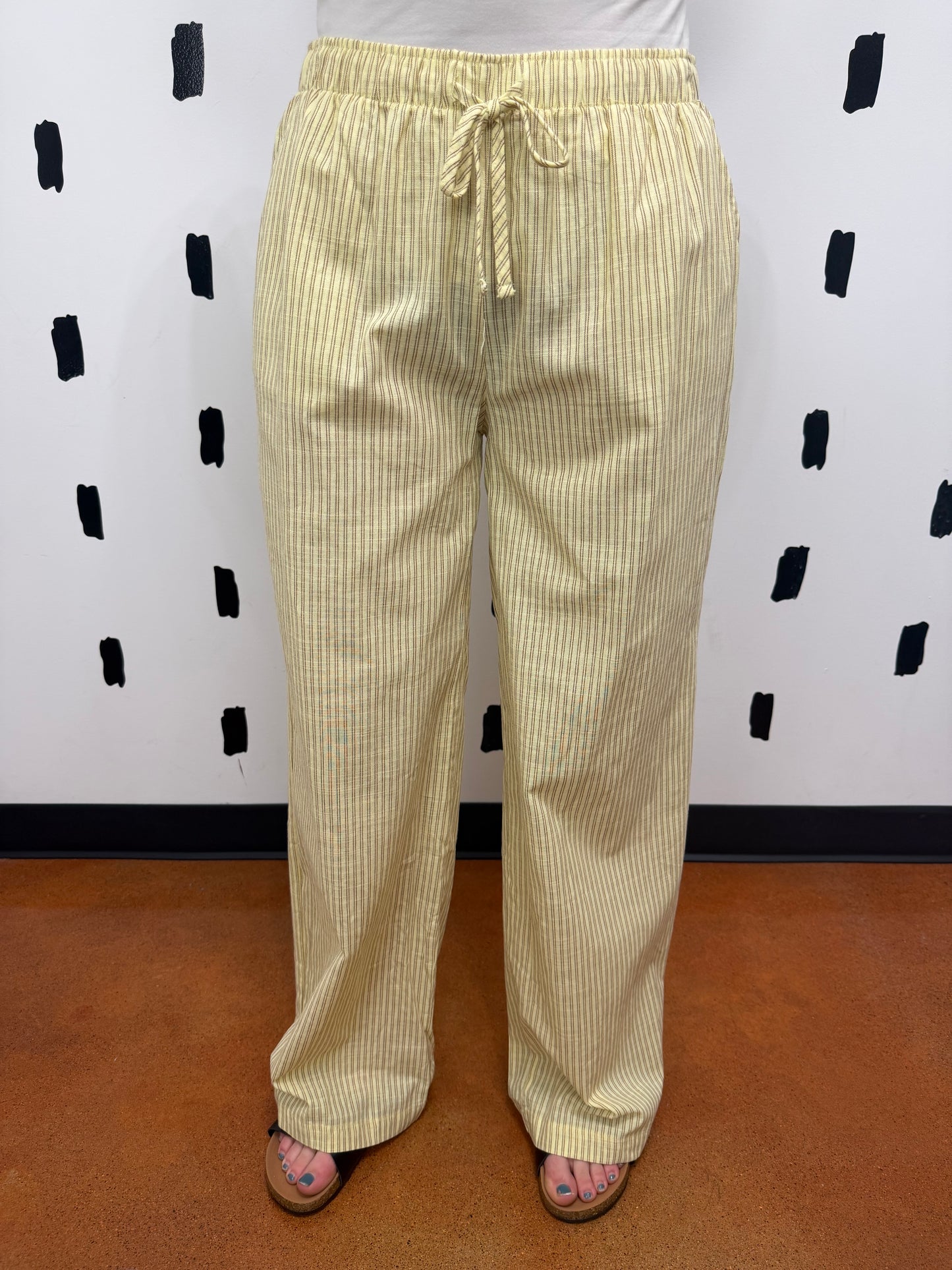 Yellow Stripe Gauze Wide Leg Pants