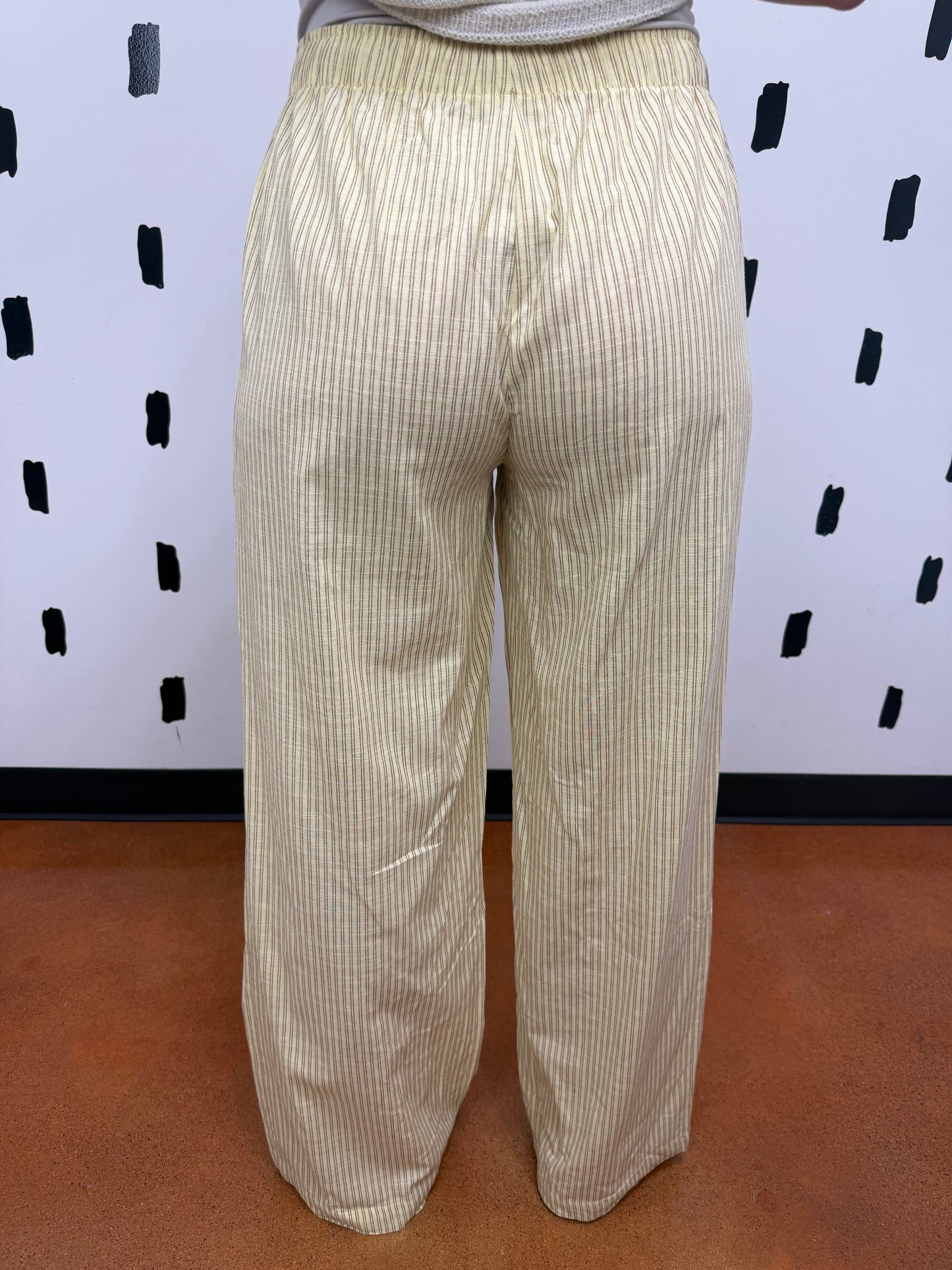Yellow Stripe Gauze Wide Leg Pants