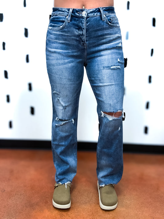 Medium Wash High Rise Straight Leg Denim Jeans