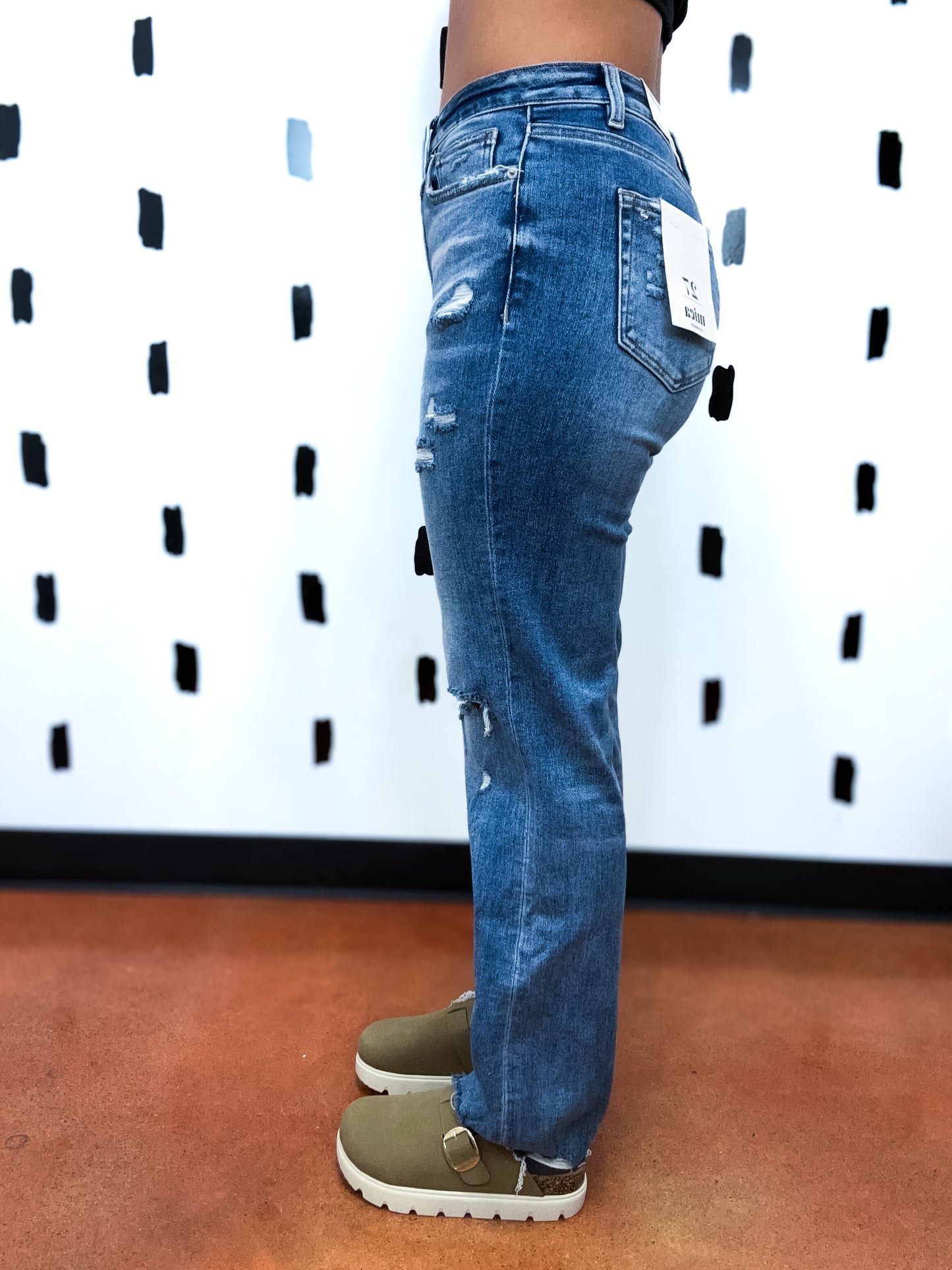 Medium Wash High Rise Straight Leg Denim Jeans