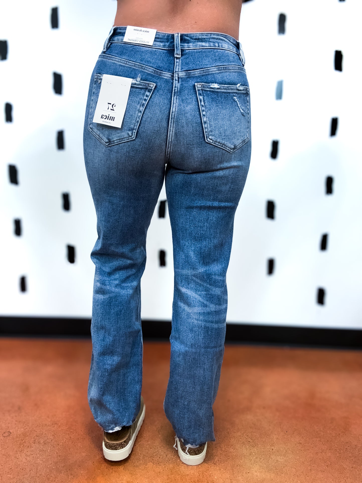 Medium Wash High Rise Straight Leg Denim Jeans